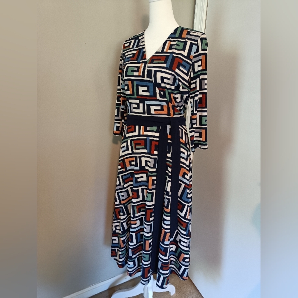 Faux-wrap Dress with Colorful Geometric Pattern